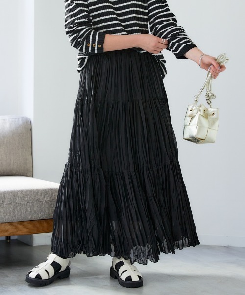 SMILE LAND（スマイルランド）の「＜大きいサイズ＞シアープリーツティアードスカート（ゆったりヒップ）（スカート・レディース・チャコールグレー・4L/3L/LL/L/5L）」の3枚目の写真