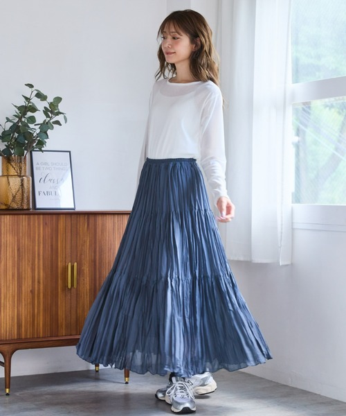 SMILE LAND(スマイルランド)の「<大きいサイズ>シアープリーツティアードスカート(ゆったりヒップ)(スカート・レディース・チャコールグレー/ブラック・4L/3L/LL/L/5L)」の19枚目の写真