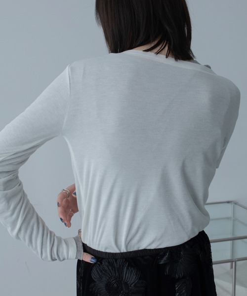 VACANCY(ヴァカンシー)の「フロントフックシアーリブトップス(Tシャツ/カットソー・レディース・グレー/ホワイト/ブラック・FREE)」の8枚目の写真