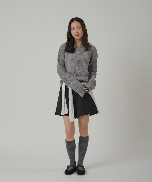 MUHET(ミュエータ)の「pointelle knit shirt cardigan / 透かし編みニットシャツカーディガン(カーディガン/ボレロ・レディース・ネイビー/アイボリー/グレー・FREE)」の7枚目の写真