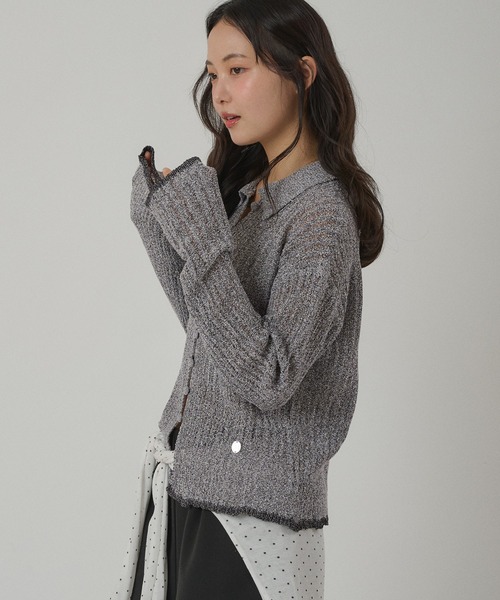 MUHET(ミュエータ)の「pointelle knit shirt cardigan / 透かし編みニットシャツカーディガン(カーディガン/ボレロ・レディース・ネイビー/アイボリー/グレー・FREE)」の5枚目の写真