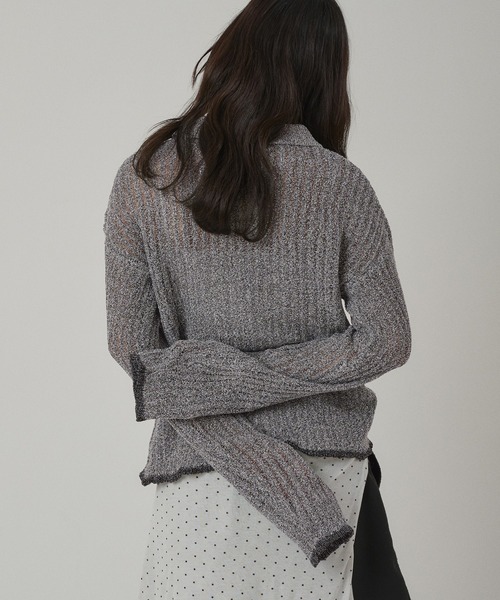 MUHET(ミュエータ)の「pointelle knit shirt cardigan / 透かし編みニットシャツカーディガン(カーディガン/ボレロ・レディース・ネイビー/アイボリー/グレー・FREE)」の6枚目の写真