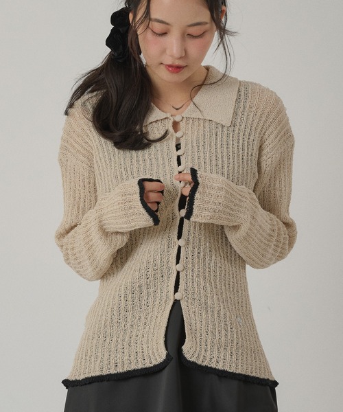 MUHET(ミュエータ)の「pointelle knit shirt cardigan / 透かし編みニットシャツカーディガン(カーディガン/ボレロ・レディース・ネイビー/アイボリー/グレー・FREE)」の19枚目の写真