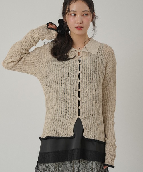 MUHET(ミュエータ)の「pointelle knit shirt cardigan / 透かし編みニットシャツカーディガン(カーディガン/ボレロ・レディース・ネイビー/アイボリー/グレー・FREE)」の20枚目の写真