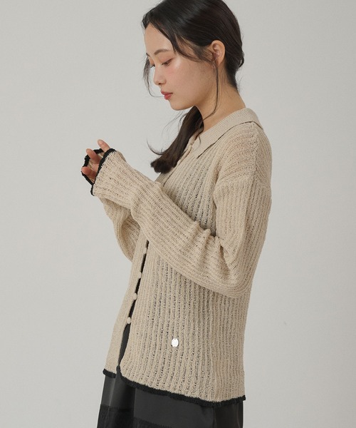 MUHET(ミュエータ)の「pointelle knit shirt cardigan / 透かし編みニットシャツカーディガン(カーディガン/ボレロ・レディース・ネイビー/アイボリー/グレー・FREE)」の21枚目の写真