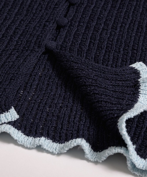 MUHET(ミュエータ)の「pointelle knit shirt cardigan / 透かし編みニットシャツカーディガン(カーディガン/ボレロ・レディース・ネイビー/アイボリー/グレー・FREE)」の13枚目の写真