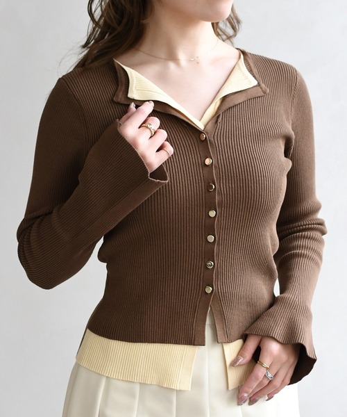 31 Sons de mode(トランテアン ソン ドゥ モード)の「2026春夏新作 レイヤードカラーニット(ニット/セーター・レディース・ブラウン/ピンク/グレー・フリ-)」の3枚目の写真