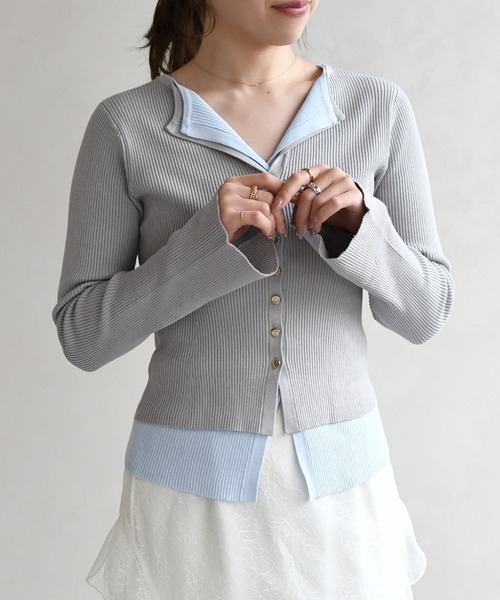 31 Sons de mode(トランテアン ソン ドゥ モード)の「2026春夏新作 レイヤードカラーニット(ニット/セーター・レディース・ブラウン/ピンク/グレー・フリ-)」の12枚目の写真