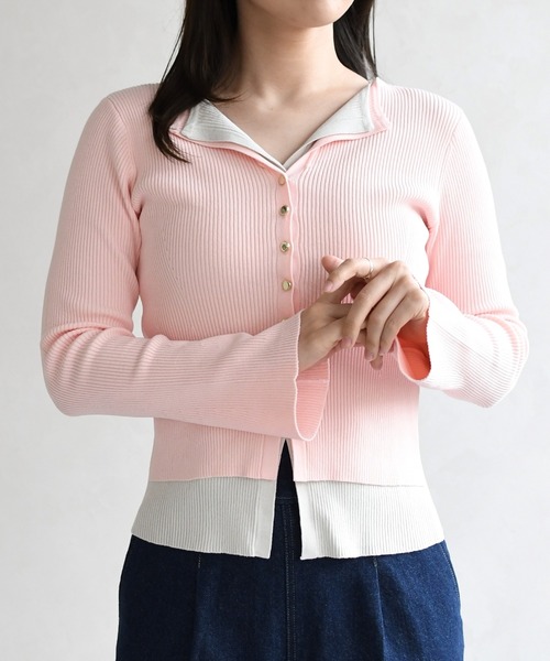 31 Sons de mode(トランテアン ソン ドゥ モード)の「2026春夏新作 レイヤードカラーニット(ニット/セーター・レディース・ブラウン/ピンク/グレー・フリ-)」の17枚目の写真