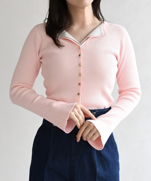 31 Sons de mode(トランテアン ソン ドゥ モード)の「2026春夏新作 レイヤードカラーニット(ニット/セーター・レディース・ブラウン/ピンク/グレー・フリ-)」の19枚目の写真