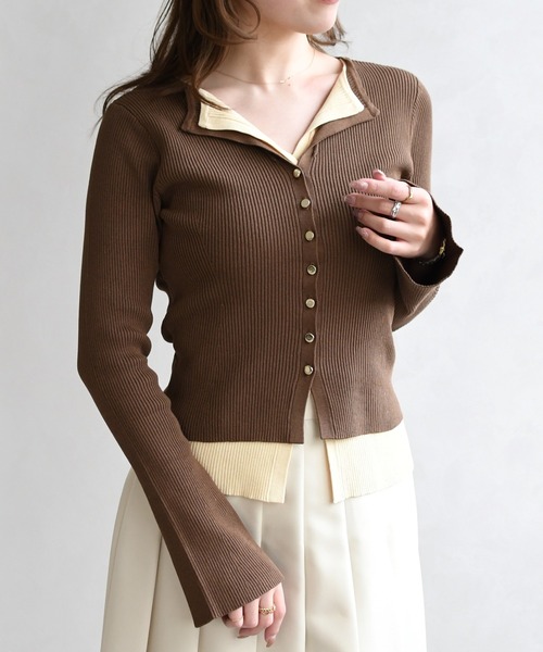 31 Sons de mode(トランテアン ソン ドゥ モード)の「2026春夏新作 レイヤードカラーニット(ニット/セーター・レディース・ブラウン/ピンク/グレー・フリ-)」の22枚目の写真