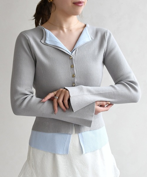 31 Sons de mode(トランテアン ソン ドゥ モード)の「2026春夏新作 レイヤードカラーニット(ニット/セーター・レディース・ブラウン/ピンク/グレー・フリ-)」の14枚目の写真