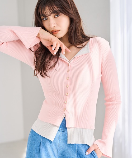 31 Sons de mode(トランテアン ソン ドゥ モード)の「2026春夏新作 レイヤードカラーニット(ニット/セーター・レディース・ブラウン/ピンク/グレー・フリ-)」の11枚目の写真