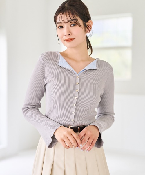 31 Sons de mode(トランテアン ソン ドゥ モード)の「2026春夏新作 レイヤードカラーニット(ニット/セーター・レディース・ブラウン/ピンク/グレー・フリ-)」の9枚目の写真