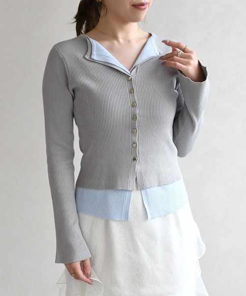 31 Sons de mode(トランテアン ソン ドゥ モード)の「2026春夏新作 レイヤードカラーニット(ニット/セーター・レディース・ブラウン/ピンク/グレー・フリ-)」の5枚目の写真