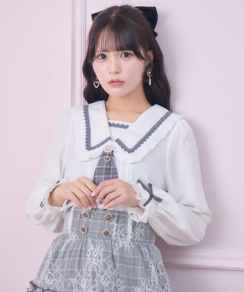 ROJITA（ロジータ）の「【セットアップ対応】セーラー風ネクタイブラウス（シャツ/ブラウス・レディース・グレー/ピンク/マルチ・FREE）」の2枚目の写真