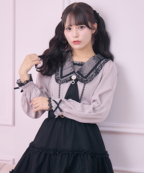 ROJITA（ロジータ）の「【セットアップ対応】セーラー風ネクタイブラウス（シャツ/ブラウス・レディース・グレー/ピンク/マルチ・FREE）」の3枚目の写真