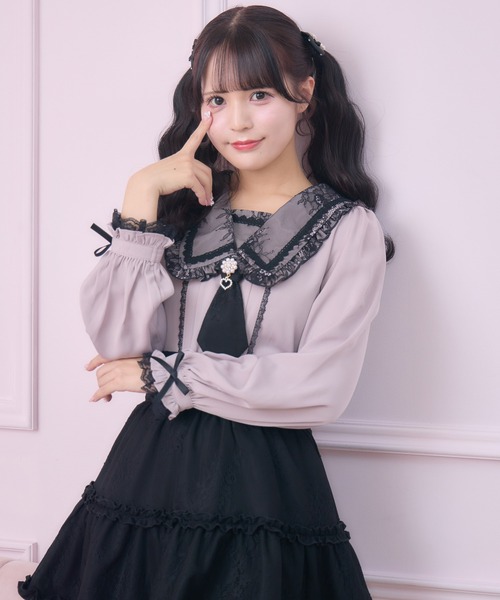 ROJITA（ロジータ）の「【セットアップ対応】セーラー風ネクタイブラウス（シャツ/ブラウス・レディース・グレー/ピンク/マルチ・FREE）」の10枚目の写真