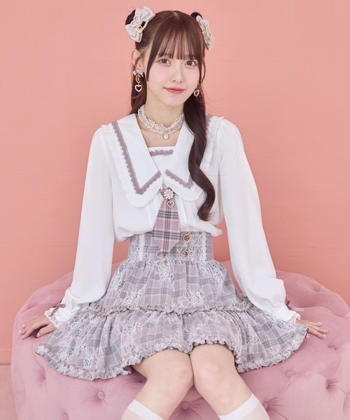 ROJITA（ロジータ）の「【セットアップ対応】セーラー風ネクタイブラウス（シャツ/ブラウス・レディース・グレー/ピンク/マルチ・FREE）」の6枚目の写真