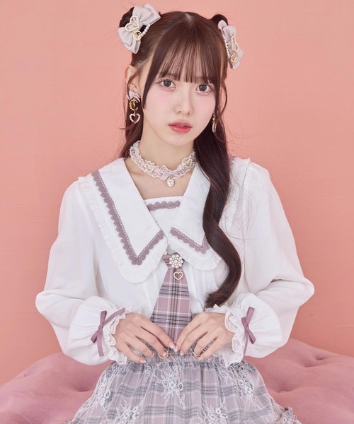 ROJITA（ロジータ）の「【セットアップ対応】セーラー風ネクタイブラウス（シャツ/ブラウス・レディース・グレー/ピンク/マルチ・FREE）」の4枚目の写真