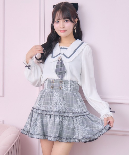 ROJITA（ロジータ）の「【セットアップ対応】セーラー風ネクタイブラウス（シャツ/ブラウス・レディース・グレー/ピンク/マルチ・FREE）」の18枚目の写真