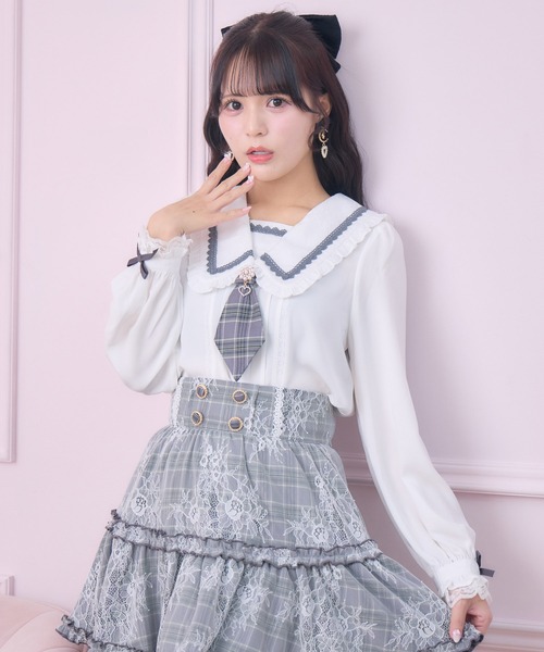 ROJITA（ロジータ）の「【セットアップ対応】セーラー風ネクタイブラウス（シャツ/ブラウス・レディース・グレー/ピンク/マルチ・FREE）」の15枚目の写真