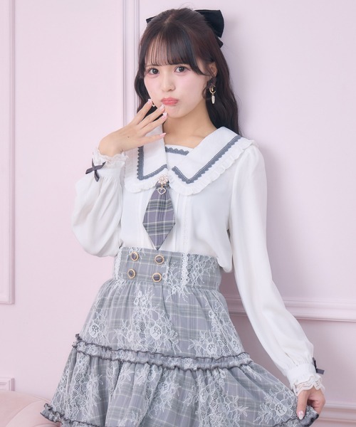 ROJITA（ロジータ）の「【セットアップ対応】セーラー風ネクタイブラウス（シャツ/ブラウス・レディース・グレー/ピンク/マルチ・FREE）」の14枚目の写真