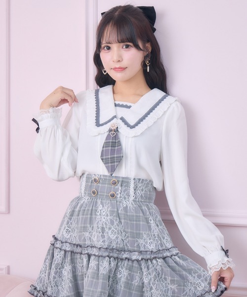 ROJITA（ロジータ）の「【セットアップ対応】セーラー風ネクタイブラウス（シャツ/ブラウス・レディース・グレー/ピンク/マルチ・FREE）」の16枚目の写真