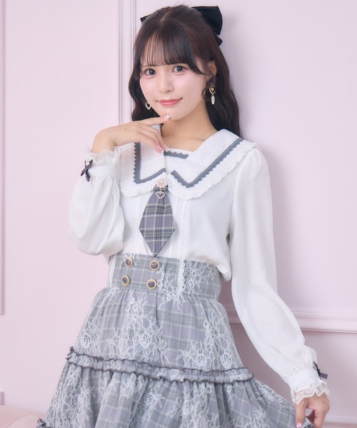 ROJITA（ロジータ）の「【セットアップ対応】セーラー風ネクタイブラウス（シャツ/ブラウス・レディース・グレー/ピンク/マルチ・FREE）」の17枚目の写真