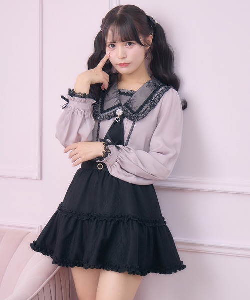 ROJITA（ロジータ）の「【セットアップ対応】セーラー風ネクタイブラウス（シャツ/ブラウス・レディース・グレー/ピンク/マルチ・FREE）」の12枚目の写真