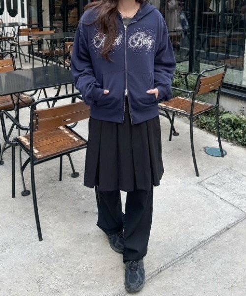nemne store(ネンネストア)の「キラキラリボンジップPK(パーカー・レディース・杢グレー/ピンク系/ネイビー・SMALL/MEDIUM)」の4枚目の写真