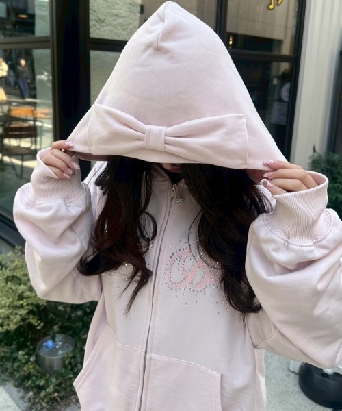 nemne store(ネンネストア)の「キラキラリボンジップPK(パーカー・レディース・杢グレー/ピンク系/ネイビー・SMALL/MEDIUM)」の13枚目の写真