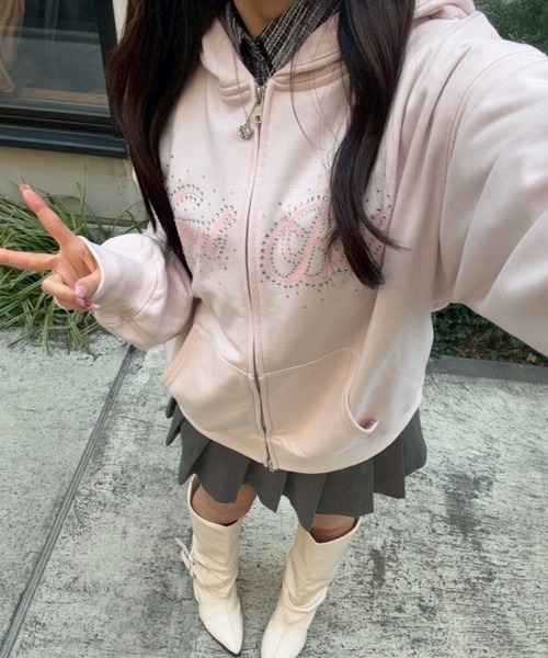 nemne store(ネンネストア)の「キラキラリボンジップPK(パーカー・レディース・杢グレー/ピンク系/ネイビー・SMALL/MEDIUM)」の11枚目の写真