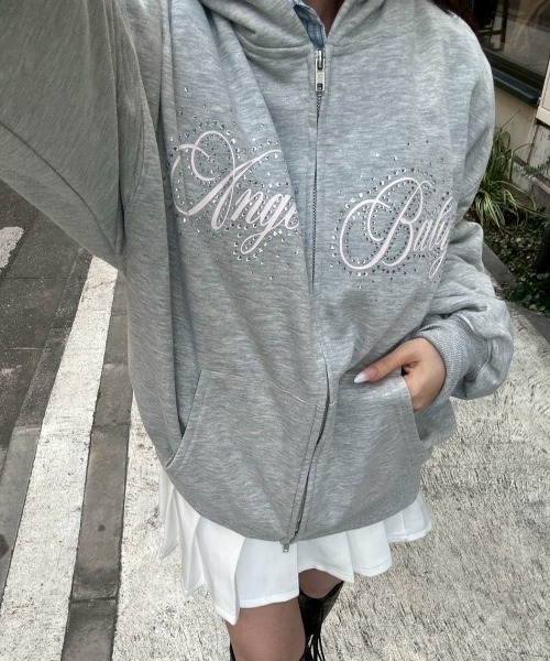 nemne store(ネンネストア)の「キラキラリボンジップPK(パーカー・レディース・杢グレー/ピンク系/ネイビー・SMALL/MEDIUM)」の6枚目の写真