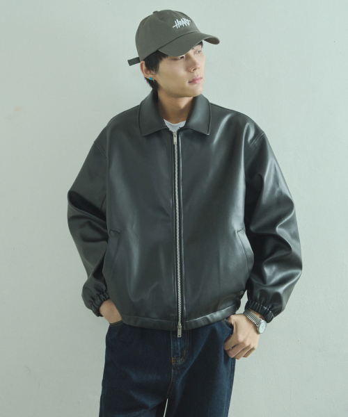 BLACK MOMENT（ブラックモーメント）の「シグニチャーシンセティックレザーオーバーサイズ2WAY[ブラック]（ライダースジャケット・メンズ・ブラック・SMALL/MEDIUM/LARGE）」の9枚目の写真