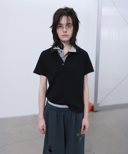 LCDC TM(エルシーディーシーティーエム)の「DOUBLE-COLLAR POLO TOP (BLACK)(Tシャツ/カットソー・レディース・その他・SMALL/MEDIUM)」の5枚目の写真