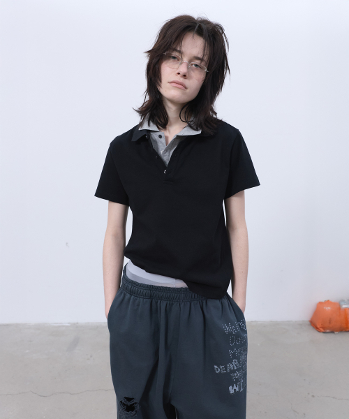 LCDC TM(エルシーディーシーティーエム)の「DOUBLE-COLLAR POLO TOP (BLACK)(Tシャツ/カットソー・レディース・その他・SMALL/MEDIUM)」の7枚目の写真