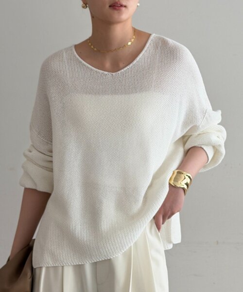 LOUNGEDRESS（ラウンジドレス）の「2WAYギマコットンニット（ニット/セーター・レディース・オフホワイト/ベージュ/ブラック・FREE）」の2枚目の写真