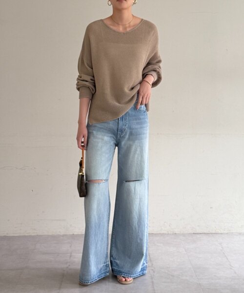 LOUNGEDRESS（ラウンジドレス）の「2WAYギマコットンニット（ニット/セーター・レディース・オフホワイト/ベージュ/ブラック・FREE）」の6枚目の写真