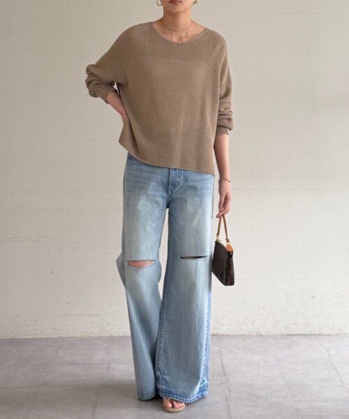 LOUNGEDRESS（ラウンジドレス）の「2WAYギマコットンニット（ニット/セーター・レディース・オフホワイト/ベージュ/ブラック・FREE）」の5枚目の写真