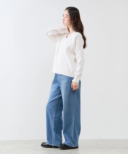 LOGEMENT DE CLAIRE（ロジュモンドクレール）の「Vネック片畦プルオーバー（ニット/セーター・レディース・ホワイト/ライトベージュ/カーキ・FREE）」の7枚目の写真