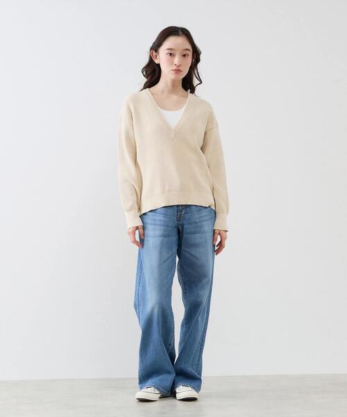 LOGEMENT DE CLAIRE（ロジュモンドクレール）の「Vネック片畦プルオーバー（ニット/セーター・レディース・ホワイト/ライトベージュ/カーキ・FREE）」の19枚目の写真