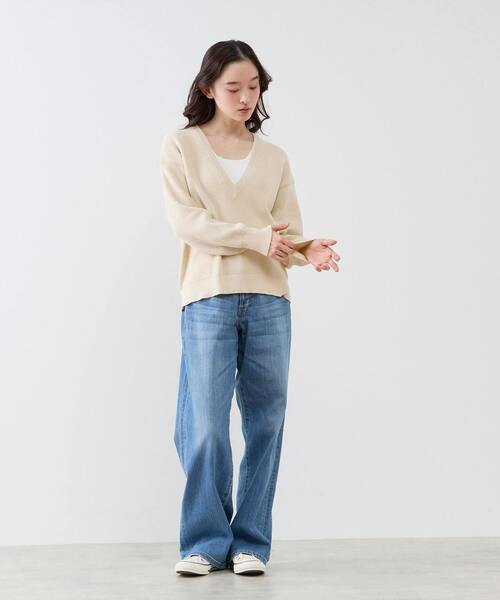 LOGEMENT DE CLAIRE（ロジュモンドクレール）の「Vネック片畦プルオーバー（ニット/セーター・レディース・ホワイト/ライトベージュ/カーキ・FREE）」の20枚目の写真