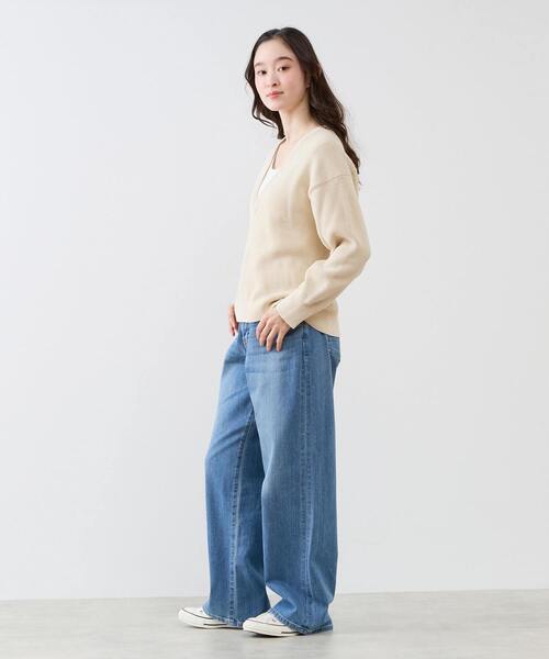 LOGEMENT DE CLAIRE（ロジュモンドクレール）の「Vネック片畦プルオーバー（ニット/セーター・レディース・ホワイト/ライトベージュ/カーキ・FREE）」の21枚目の写真