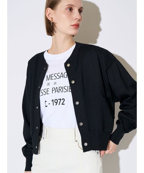 ELENDEEK(エレンディーク)の「ニットブルゾン(カーディガン/ボレロ・レディース・オフホワイト/ブラック/レッド・FREE)」の2枚目の写真