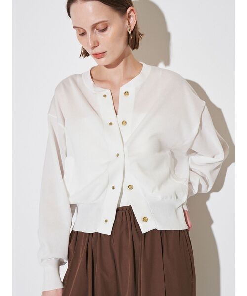 ELENDEEK(エレンディーク)の「ニットブルゾン(カーディガン/ボレロ・レディース・オフホワイト/ブラック/レッド・FREE)」の4枚目の写真