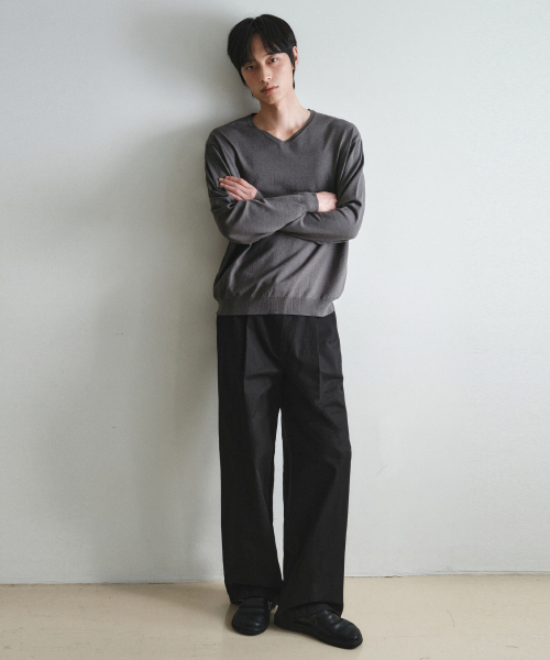 WEDNESDAY OASIS(ウェンズデーオアシス)の「ウォッシャブルミニマルVネックニット_BROWN(WC26-KN20)(ニット/セーター・メンズ・ブラウン・LARGE/X-LARGE/MEDIUM)」の2枚目の写真