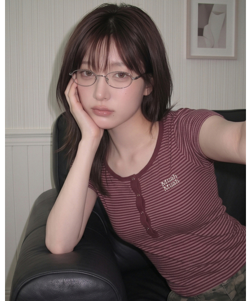 muahmuah（ムーアムーア）の「ヘンリーネック ストライプ半袖Tシャツ [5カラー]（Tシャツ/カットソー・レディース・アイボリー/ブラック/ライトブルー/グレー/バーガンディー・FREE）」の21枚目の写真