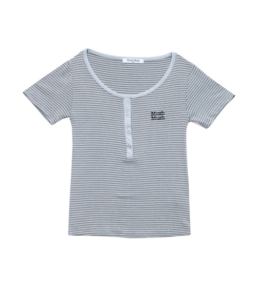 muahmuah（ムーアムーア）の「ヘンリーネックストライプ半袖Tシャツ[5色]（Tシャツ/カットソー・レディース・アイボリー/ブラック/ライトブルー/グレー/バーガンディー・FREE）」の11枚目の写真