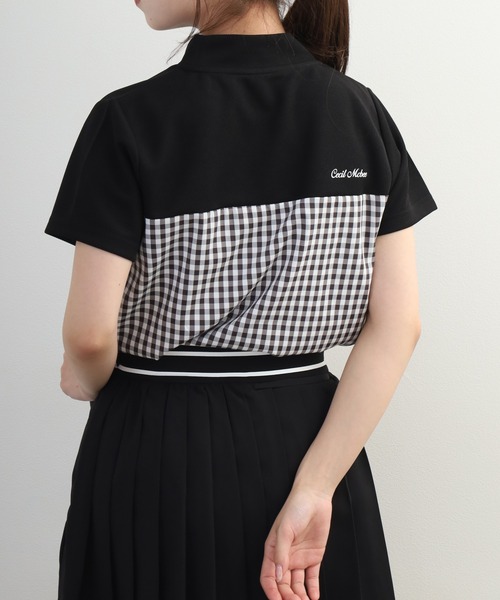 CECIL McBEE(セシルマクビー)の「Checkered mock neck チェカード モックネック 半袖Tシャツ(Tシャツ/カットソー・レディース・ネイビー/ブラック・M/S)」の1枚目の写真